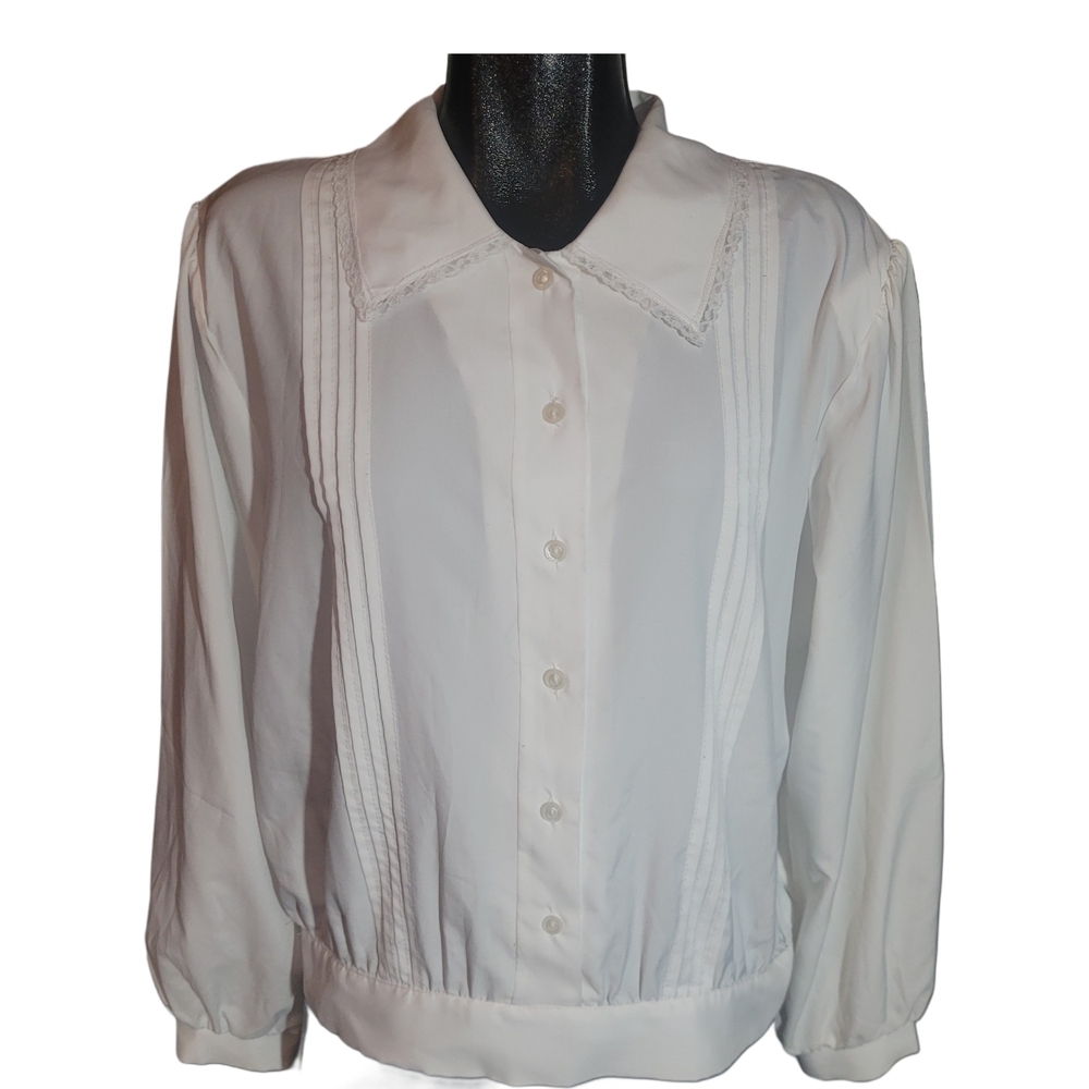 Shirt Tales By Style Rite Vintage 90's Pleat Detailed White Button Up Blouse 16